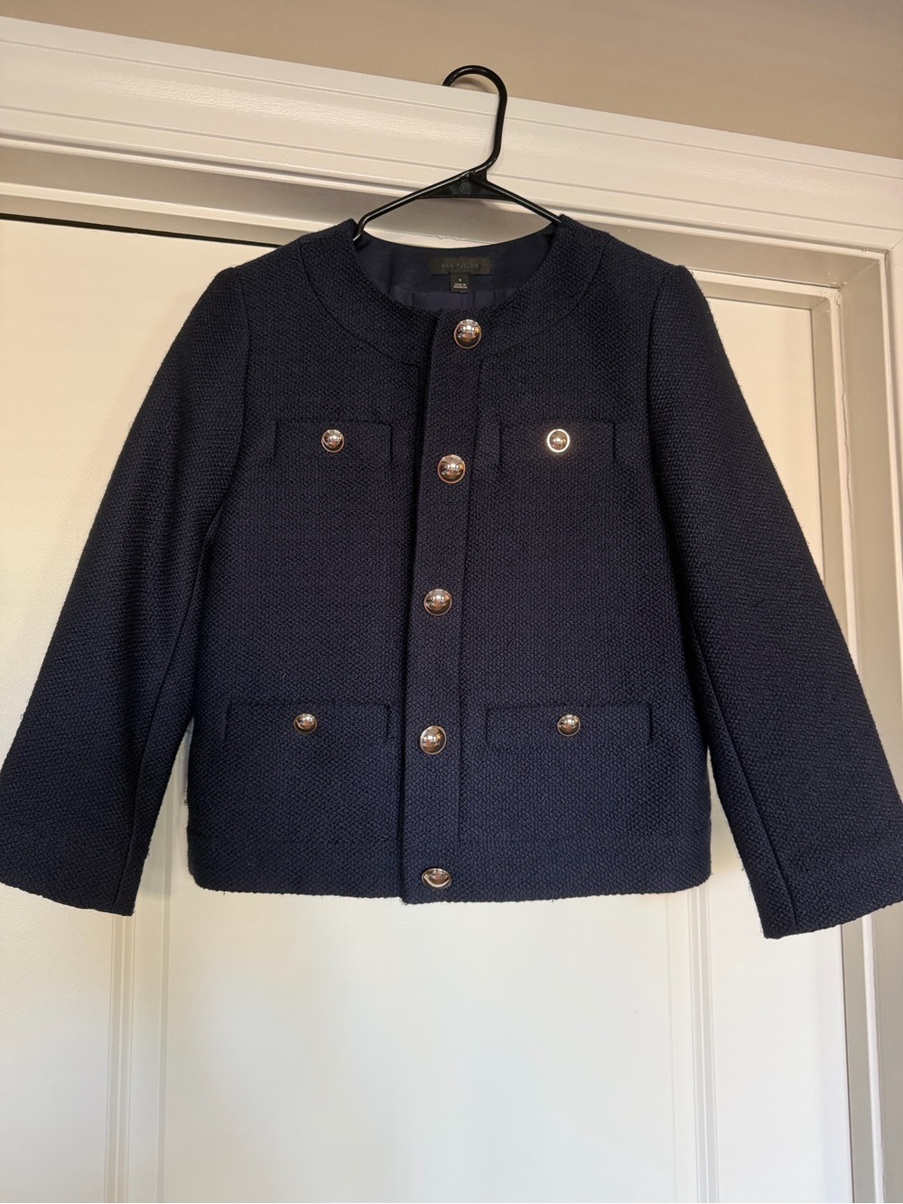 Ann Taylor Navy Textured Button Jacket